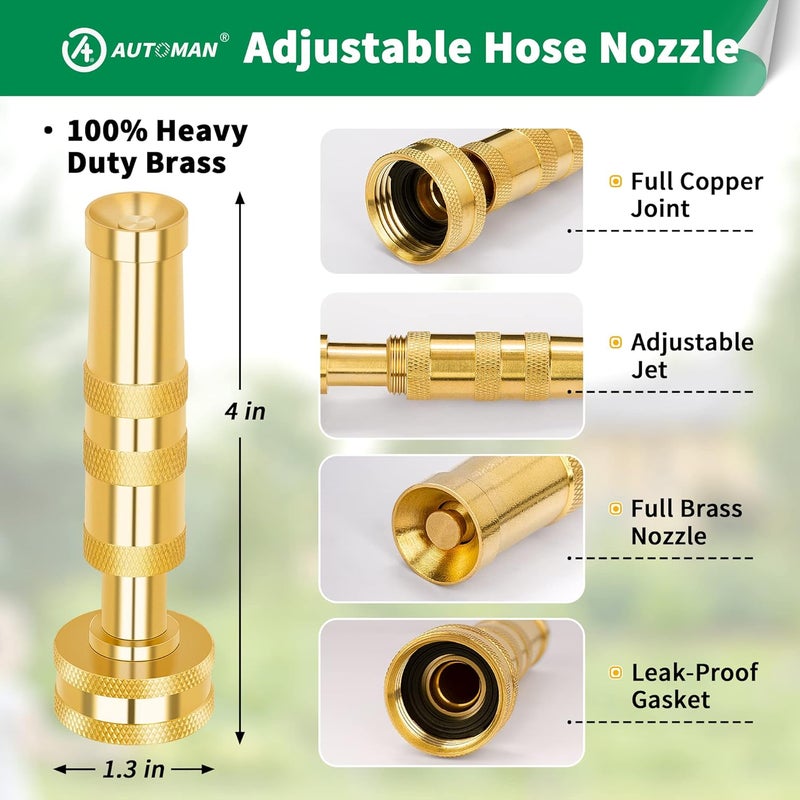 AUTOMAN Brass Hose Nozzle – High Pressure Jet Nozzles 3 Pack, Heavy Duty Sprayer for Garden Hoses, Adjustable Spray Gun,Solid Twist Water Hose Nozzle for Patio, Lawn, Car Wash, Extra 10 Rubber Washers - Image 2